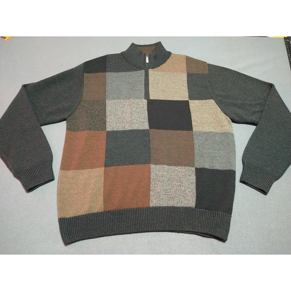 Alex Cannon Pullover Sweater Men M Black/Gray Colorblock 1/4‎ Zip Classic